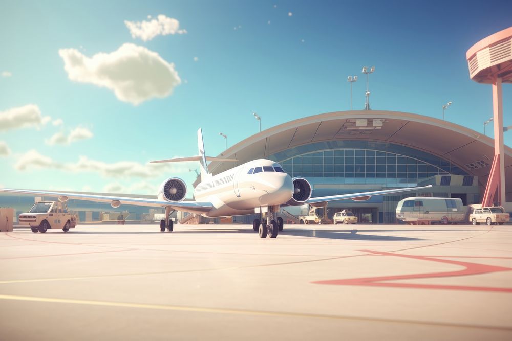 Airport airplane aircraft airfield. AI generated Image by rawpixel.