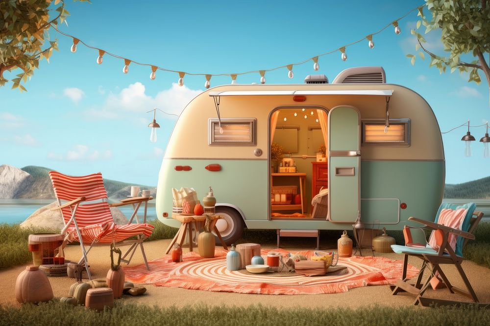 Camping outdoors vehicle van. AI generated Image by rawpixel.