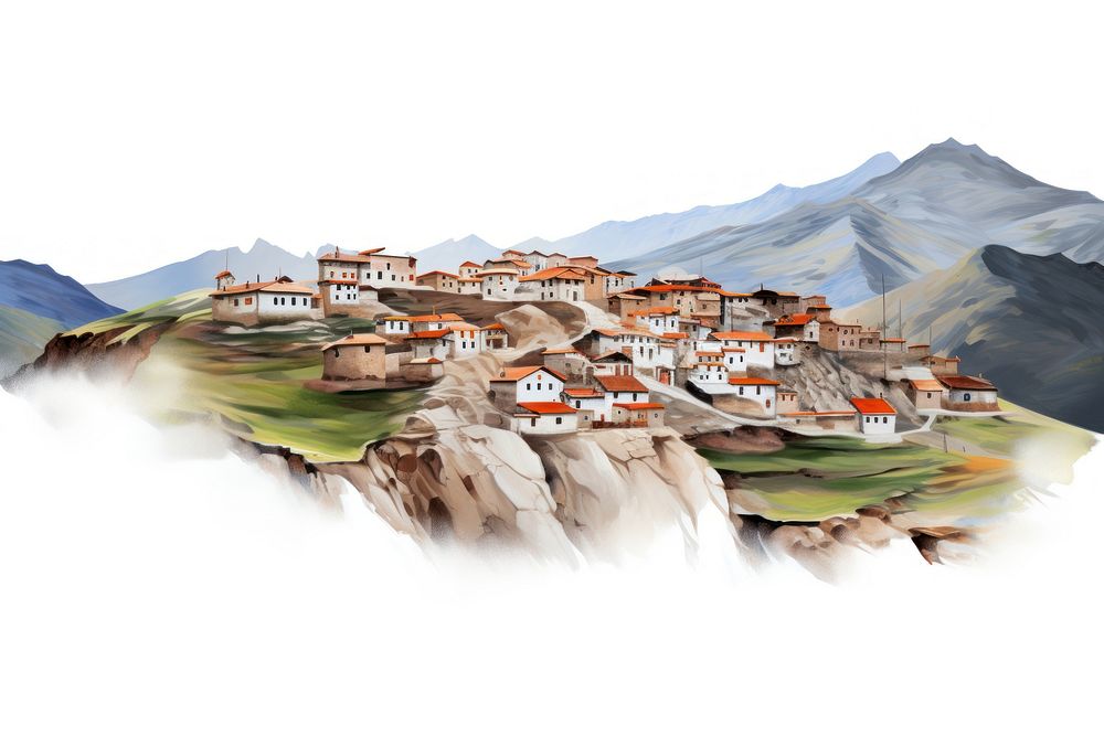 Mountain village architecture landscape. AI generated Image by rawpixel.