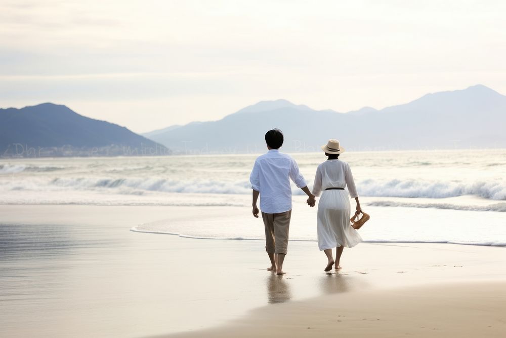 Walking beach adult togetherness. AI generated Image by rawpixel.