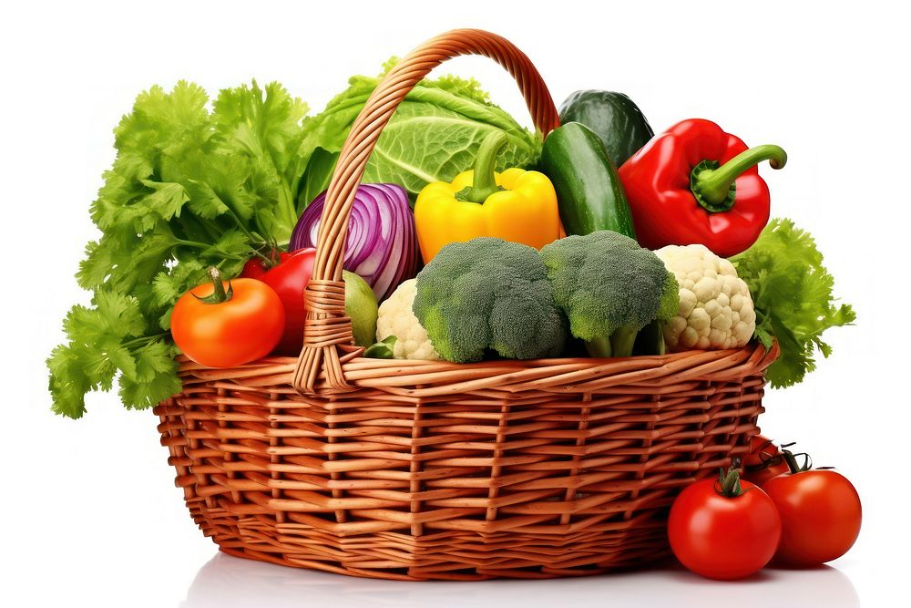 Basket vegetable food white background. AI generated Image by rawpixel.