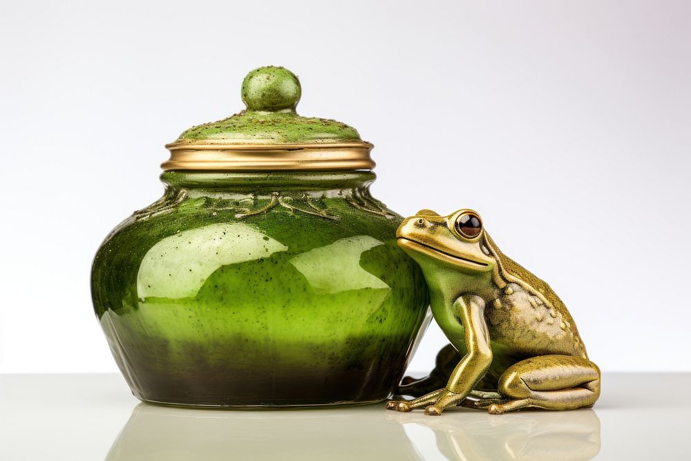 Green frog amphibian jar. AI generated Image by rawpixel.