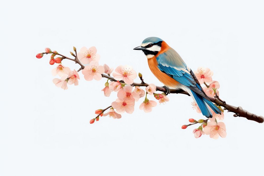 Bird outdoors blossom branch. AI generated Image by rawpixel.