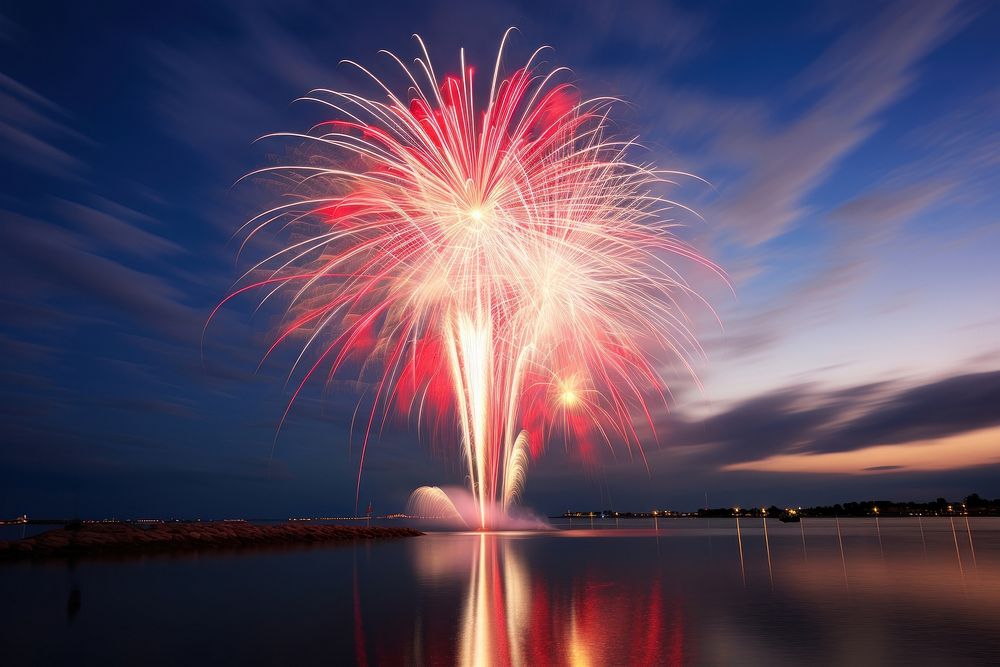 Fireworks illuminated tranquility celebration. AI generated Image by rawpixel.