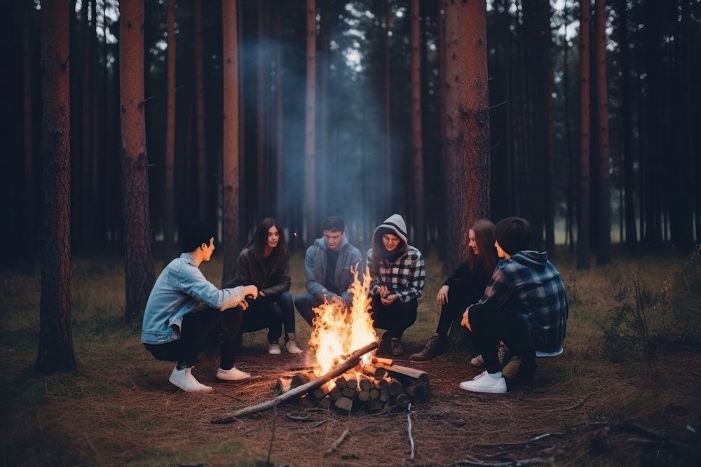 Bonfire camping forest togetherness. AI generated Image by rawpixel.