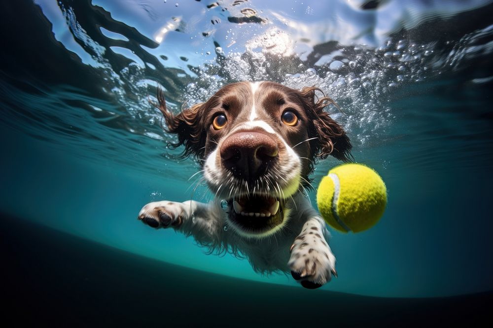 Tennis ball dog outdoors. AI generated Image by rawpixel.