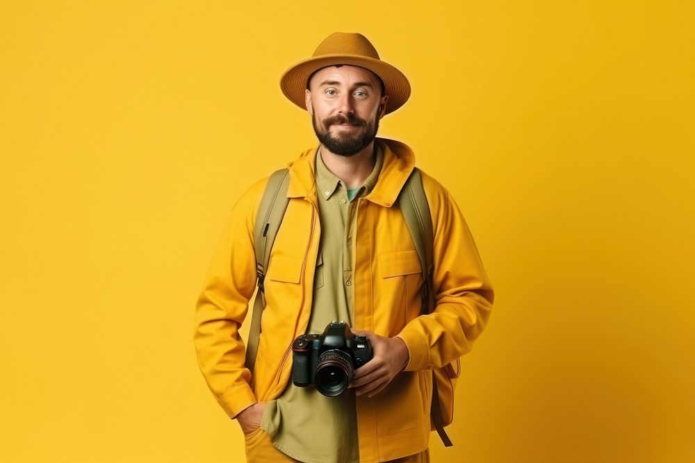 Camera portrait yellow adult. AI generated Image by rawpixel.