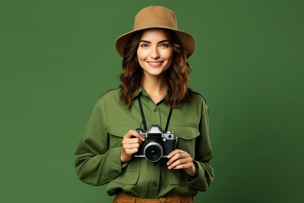 Camera portrait smile green. AI generated Image by rawpixel.