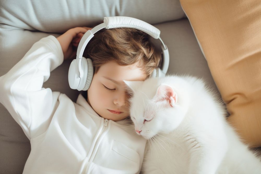 Headphones mammal kitten white. AI generated Image by rawpixel.