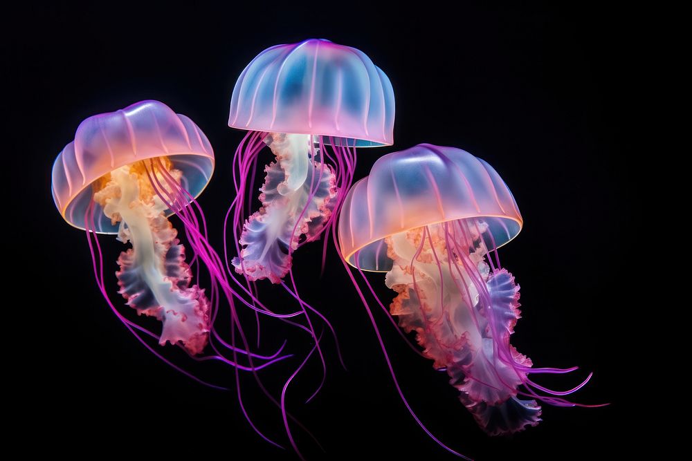 Jellyfish glowing animal black background. AI generated Image by rawpixel.