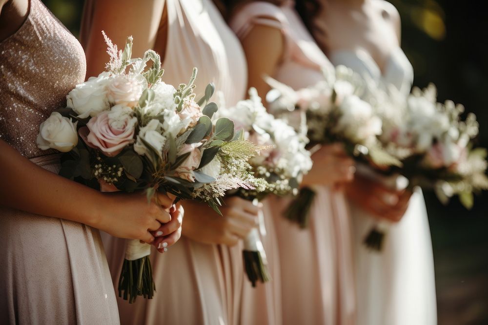 Bridesmaid wedding holding flower. 