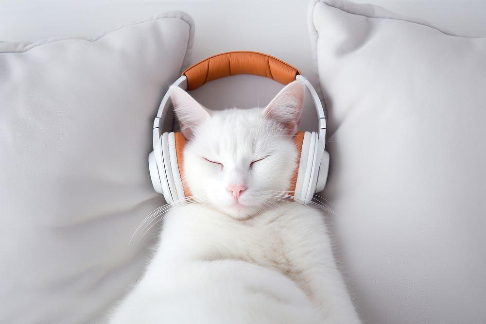 Headphones headset mammal white. AI generated Image by rawpixel.