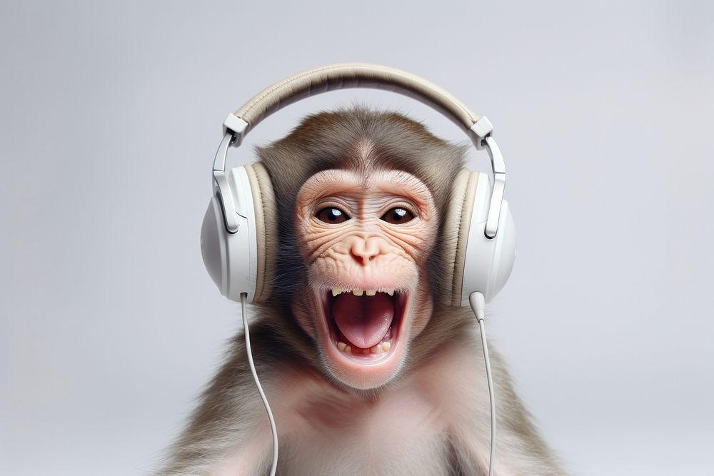 Headphones monkey headset mammal. AI generated Image by rawpixel.