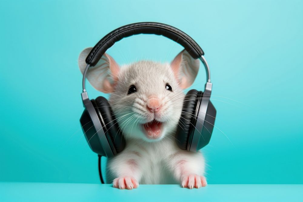 Headphones rodent mammal mouse. AI generated Image by rawpixel.