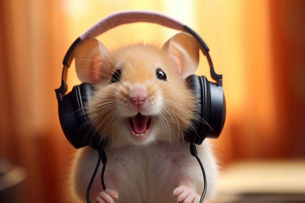 Headphones hamster headset rodent. AI generated Image by rawpixel.