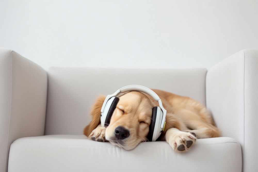 Dog headphones furniture animal. AI generated Image by rawpixel.