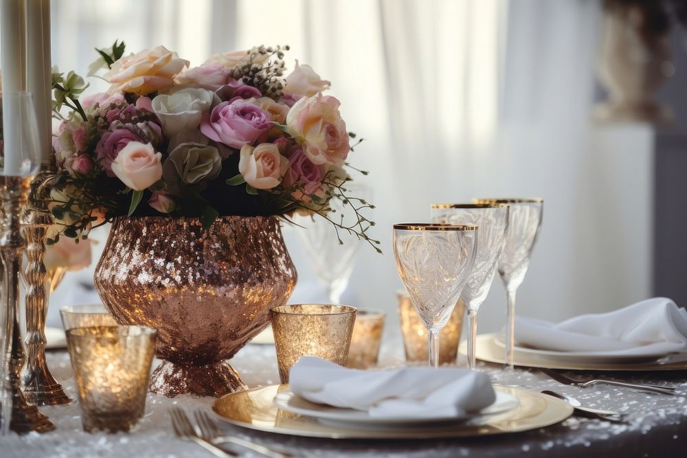 Table setting wedding flower. AI generated Image by rawpixel.