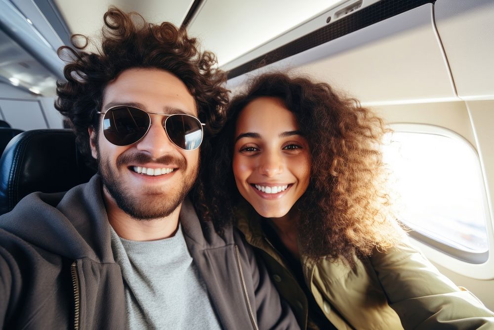 Selfie sunglasses airplane portrait. AI generated Image by rawpixel.