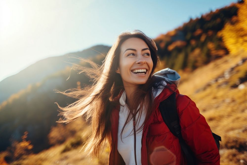 Mountain laughing smiling autumn. AI generated Image by rawpixel.