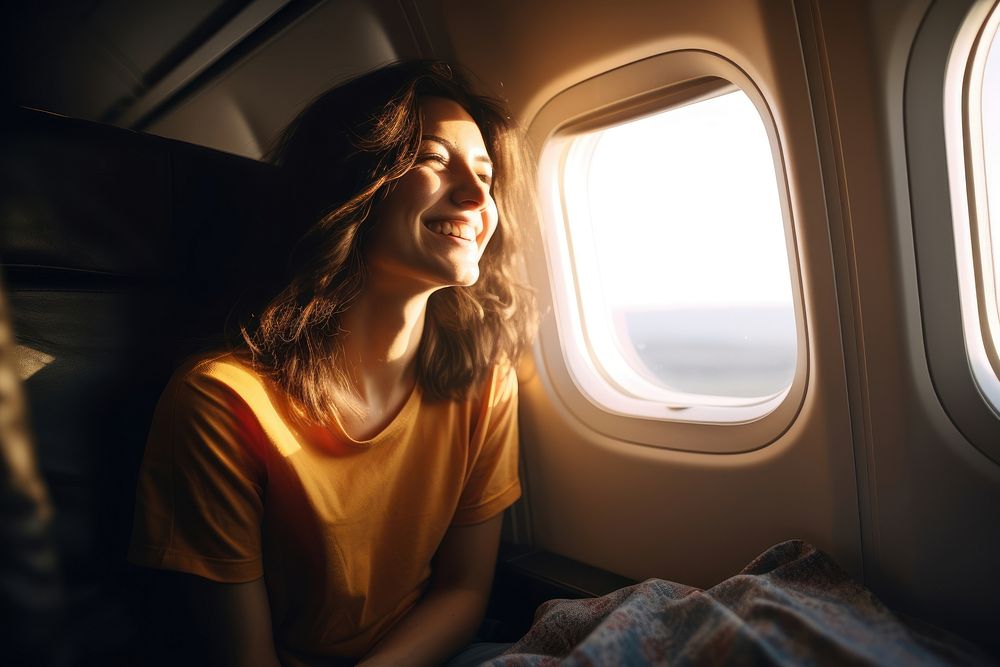 Window airplane portrait adult. AI generated Image by rawpixel.