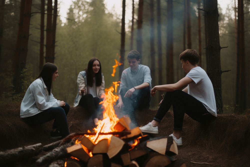 Bonfire camping forest adult. AI generated Image by rawpixel.