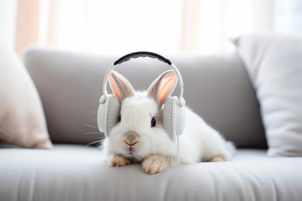 Headphones mammal animal rodent. AI generated Image by rawpixel.