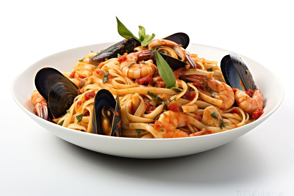 Seafood spaghetti linguine pasta. AI generated Image by rawpixel.