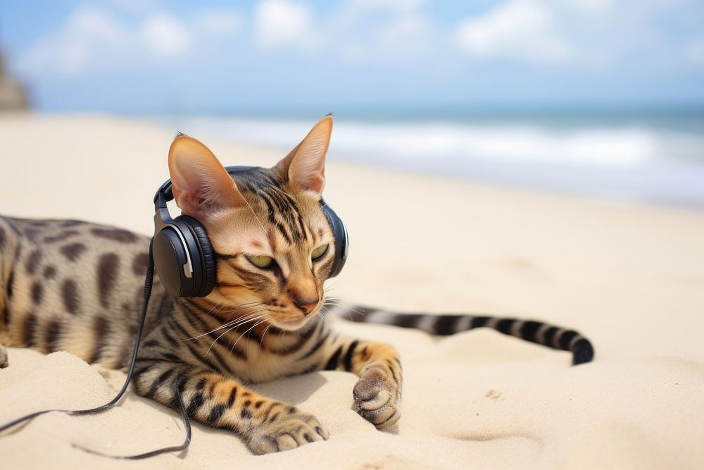 Headphones outdoors animal mammal. AI generated Image by rawpixel.