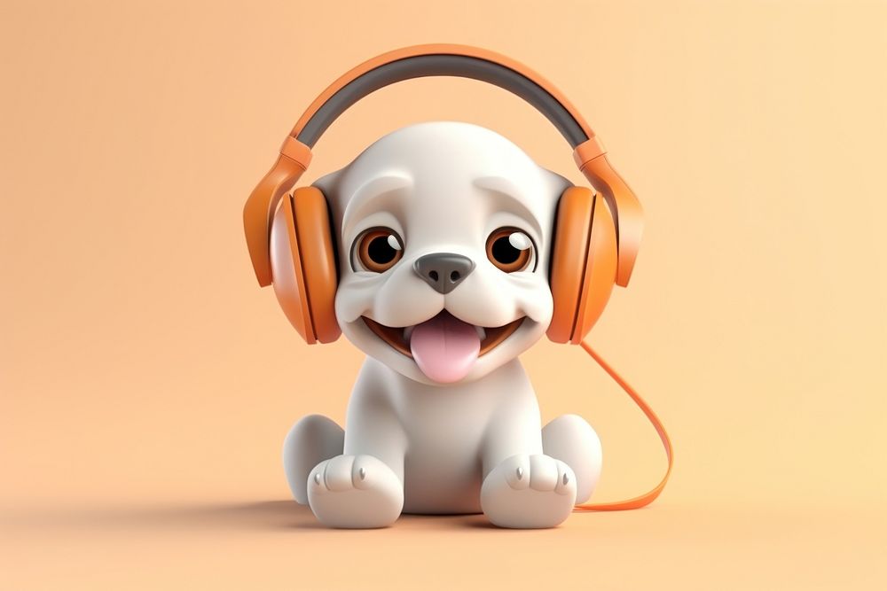 Cartoon headphones cute dog. AI generated Image by rawpixel.