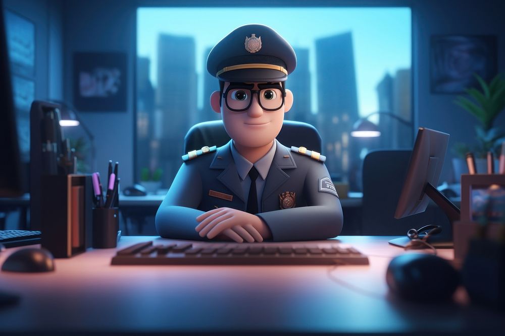 Computer cartoon officer desk. AI generated Image by rawpixel.