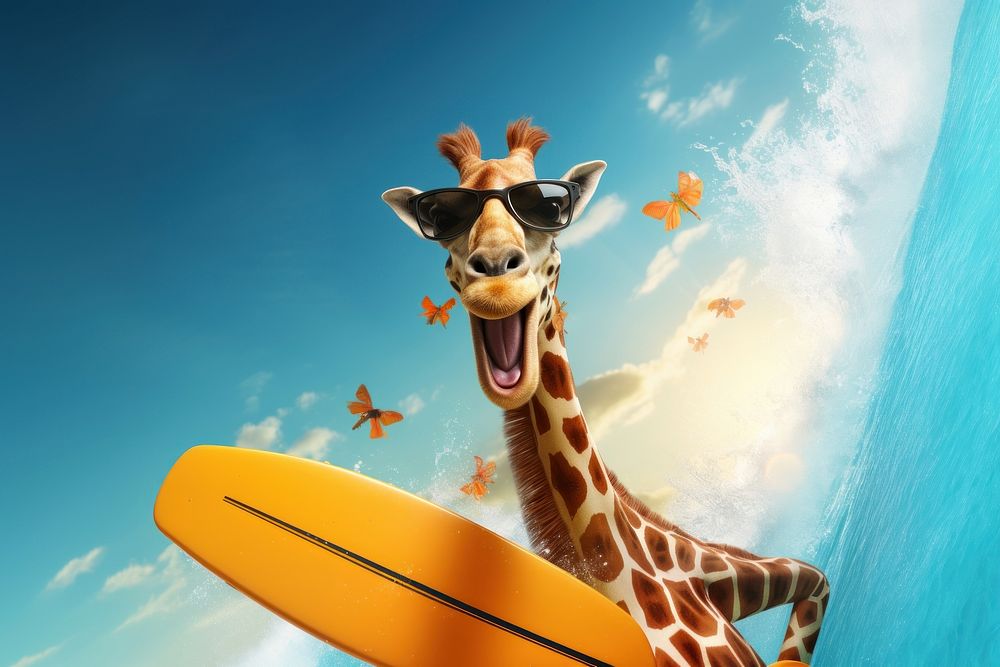 Giraffe wildlife outdoors surfing. AI generated Image by rawpixel.