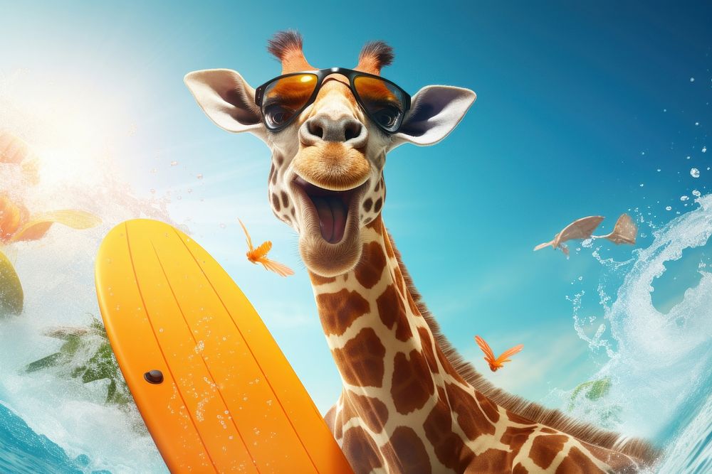 Giraffe wildlife outdoors surfing. AI generated Image by rawpixel.