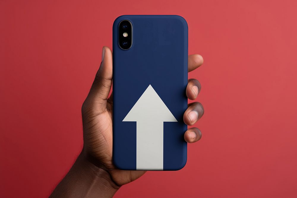 Blue mobile phone case, arrow graphic