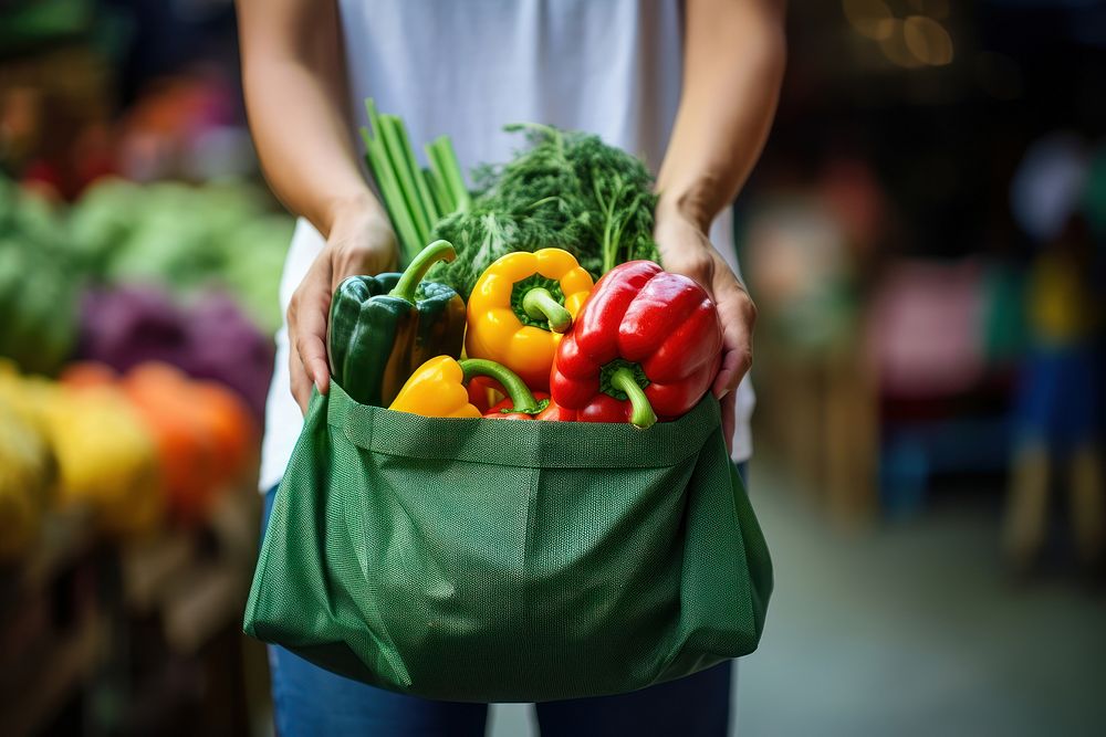 Vegetable bag shopping holding. AI generated Image by rawpixel.