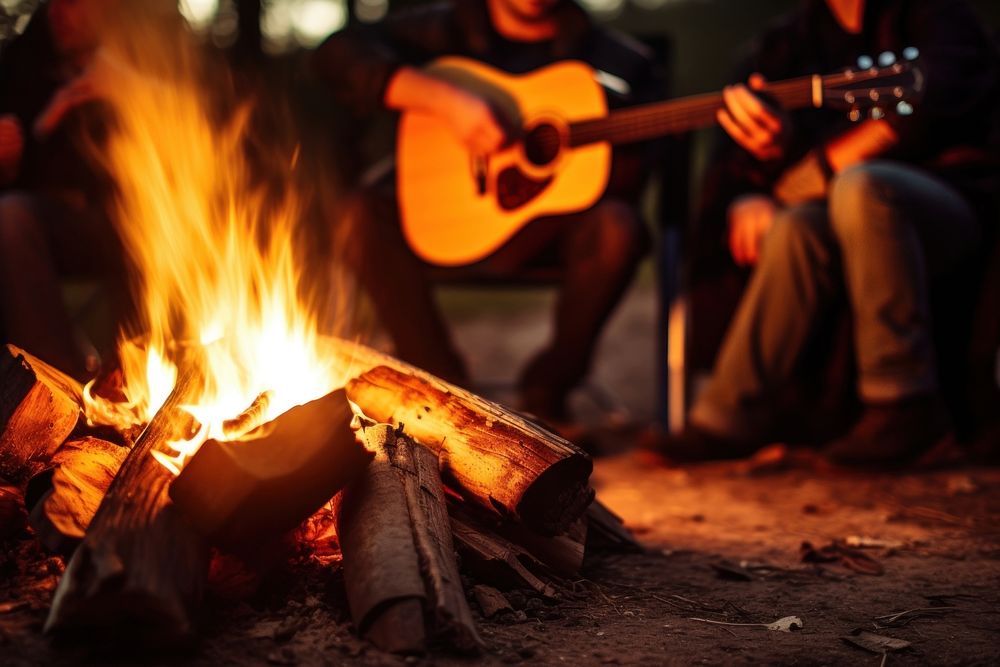 Guitar fire campfire musician. AI generated Image by rawpixel.