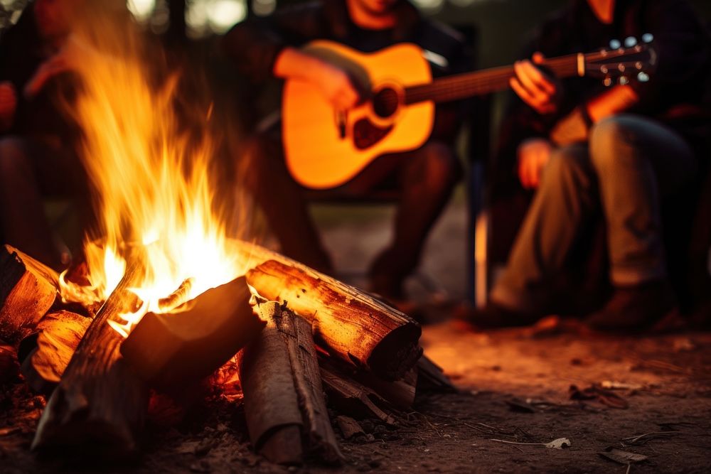 Guitar fire campfire musician. 