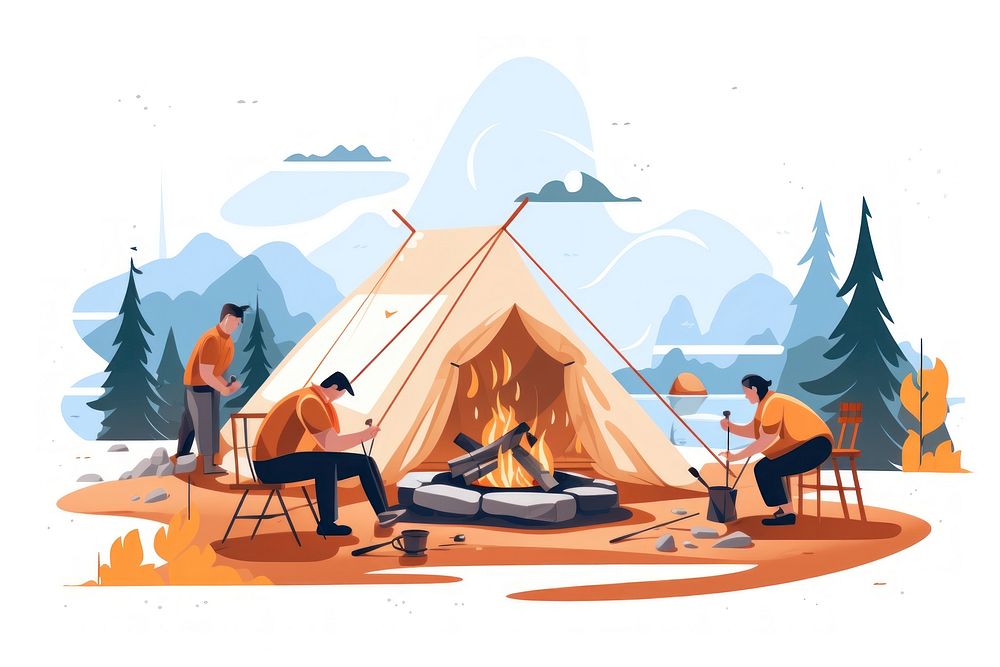 Camping tent campfire outdoors. AI generated Image by rawpixel.