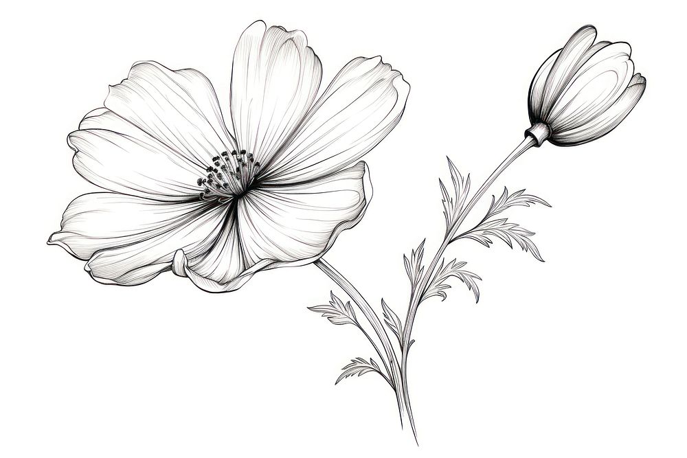 Flower sketch drawing plant. AI generated Image by rawpixel.