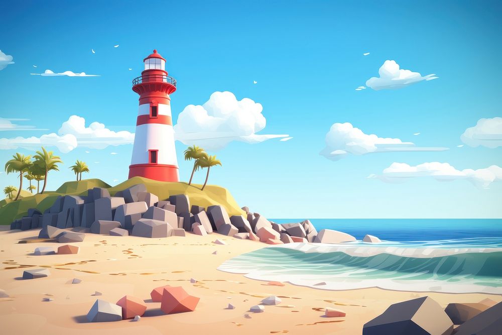 Lighthouse beach outdoors cartoon. AI generated Image by rawpixel.