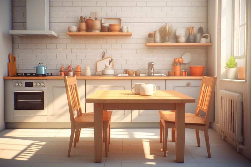 Kitchen table architecture furniture. AI generated Image by rawpixel.