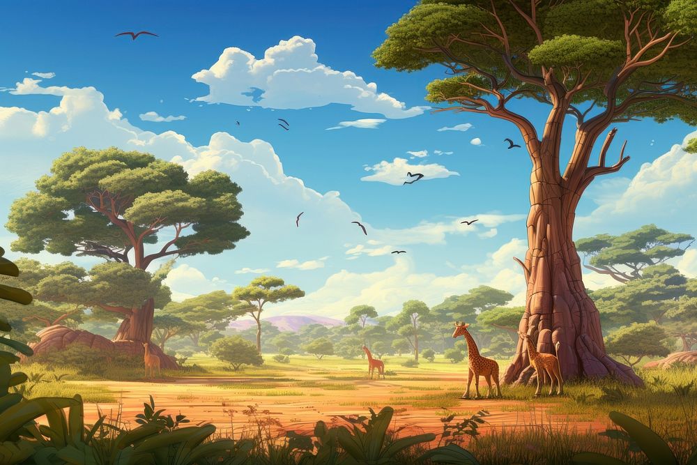 Savanna landscape outdoors cartoon. 