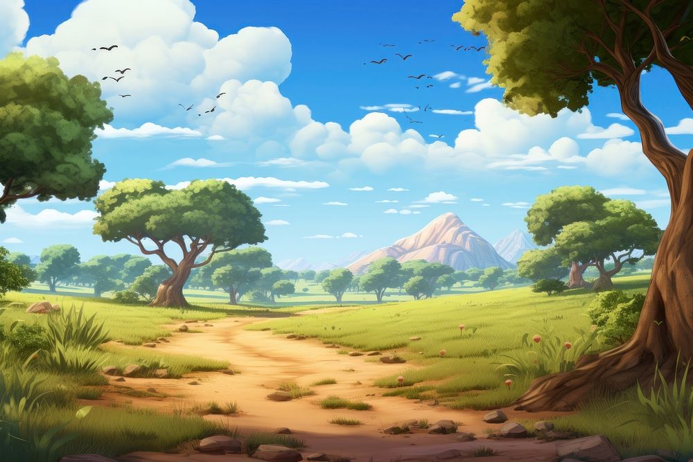 Landscape outdoors savanna cartoon. 