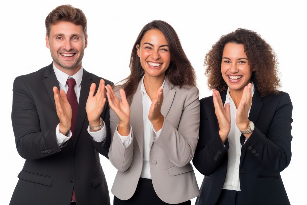 Clapping adult woman white background. AI generated Image by rawpixel.
