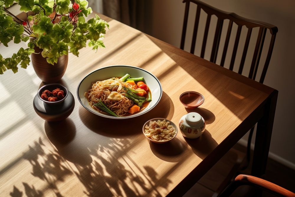 Table furniture dinner plate. 