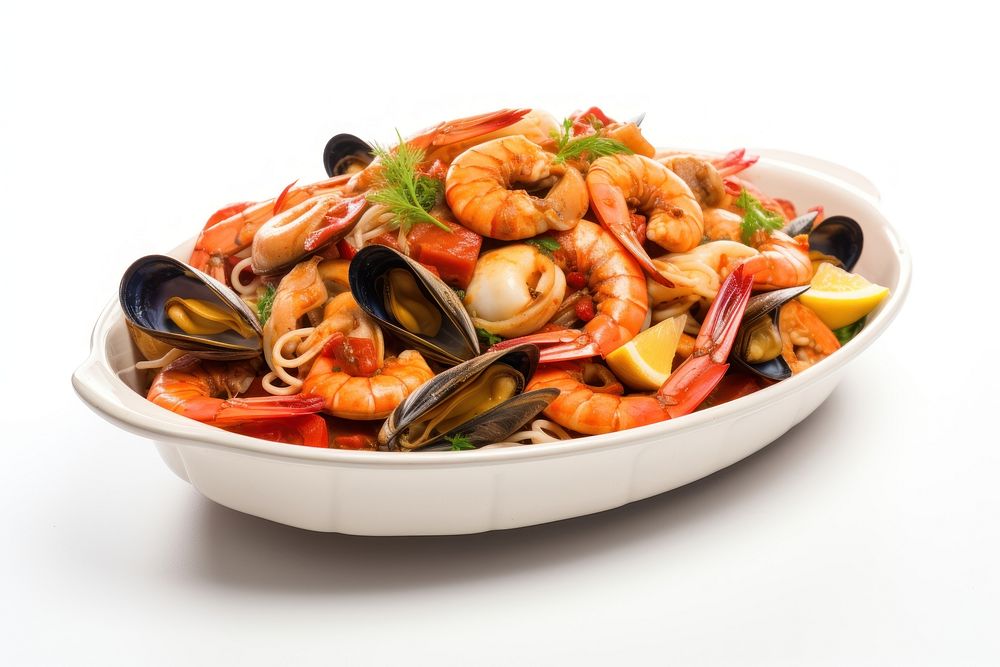 Seafood dish meal white background. AI generated Image by rawpixel.