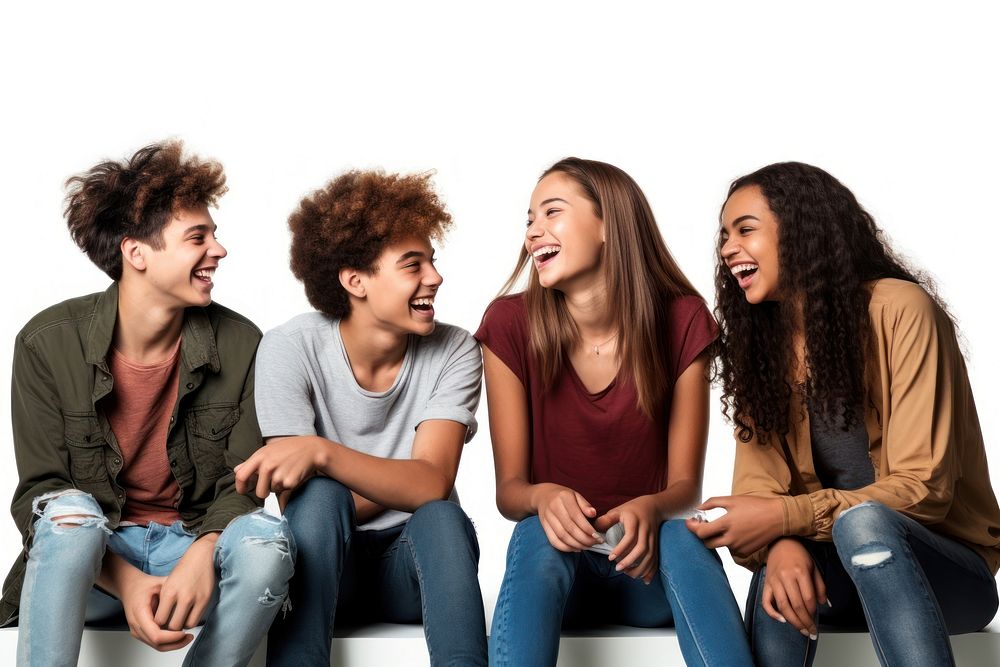 Teenager laughing sitting talking. AI generated Image by rawpixel.