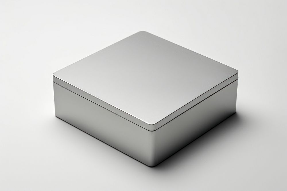 Box silver metal white background. 