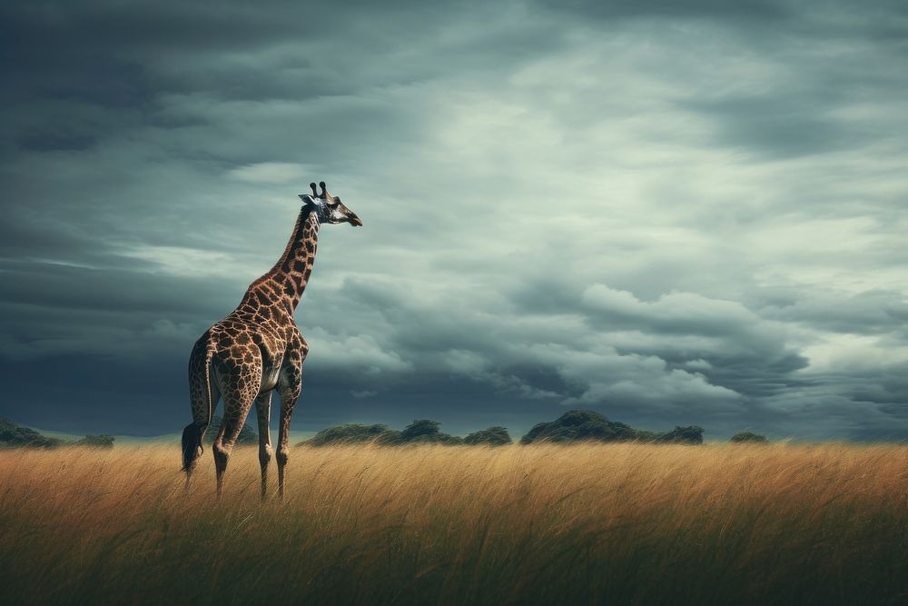 Giraffe field grassland wildlife. 