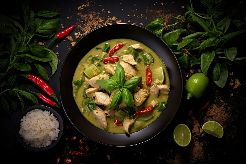 Plate table green curry. 