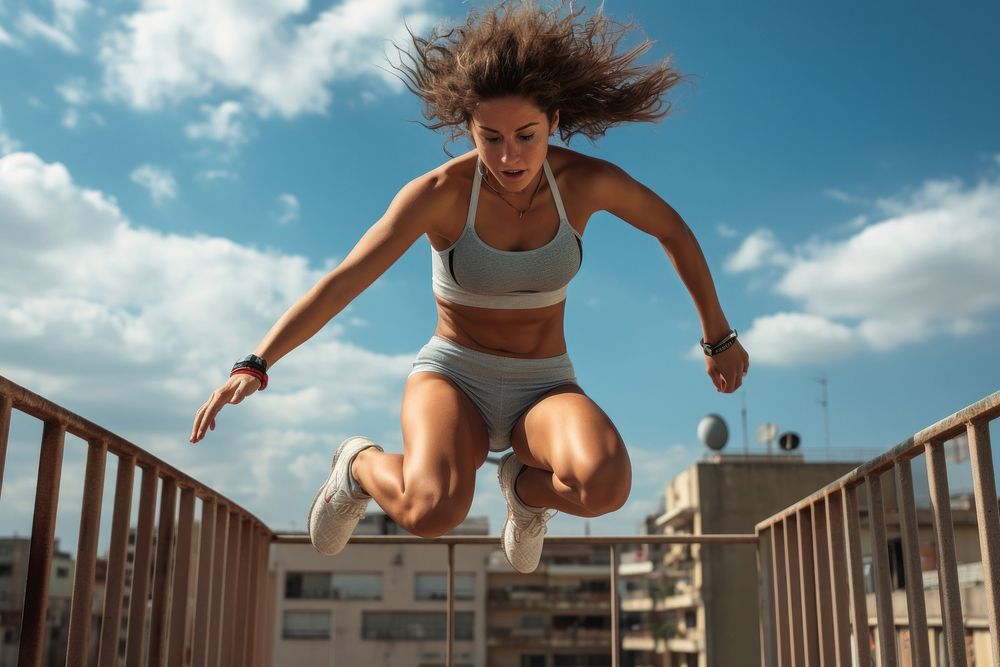 Jumping adult woman determination. AI | Premium Photo - rawpixel